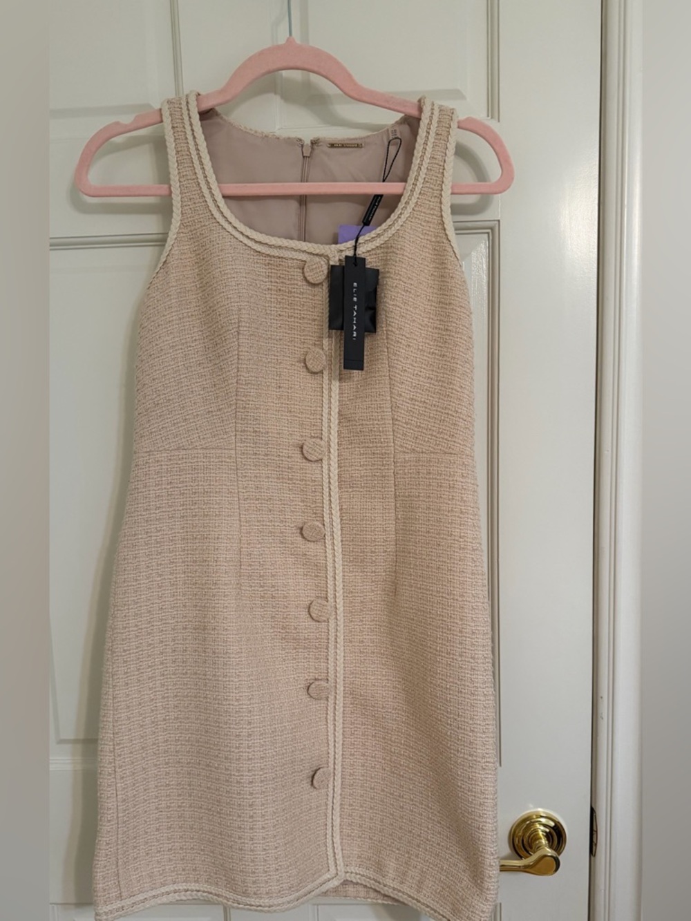 Elie Tahari Cream Textured Sleeveless Button-Front Shift Dress